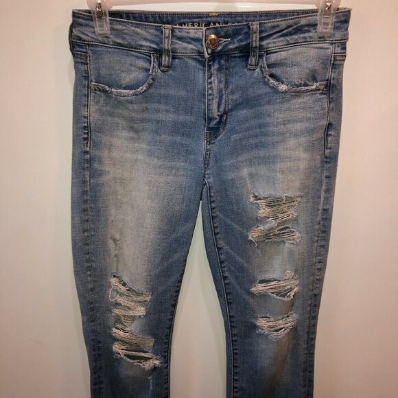American Eagle Womens Size 6 Regular Light Wash Distressed Jegging Skinny Jeans - Picture 4 of 12